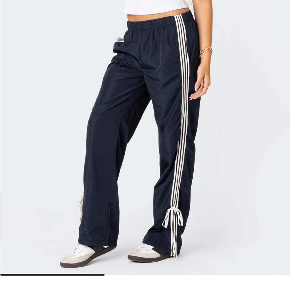 Edikted Women's Navy Track Pants with White Stripes